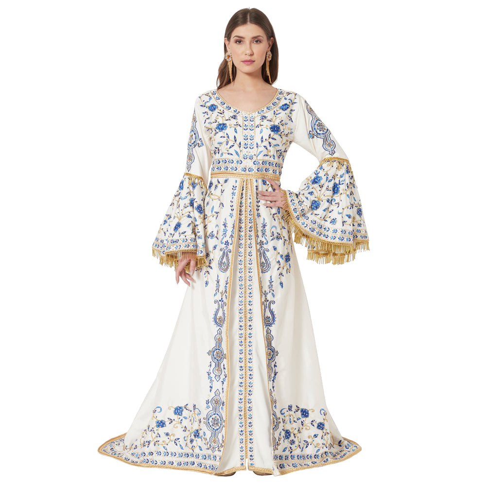 
                  
                    Luxury Ball Gown with Rich Thread Embroidery & Tassels - Maxim Creation
                  
                