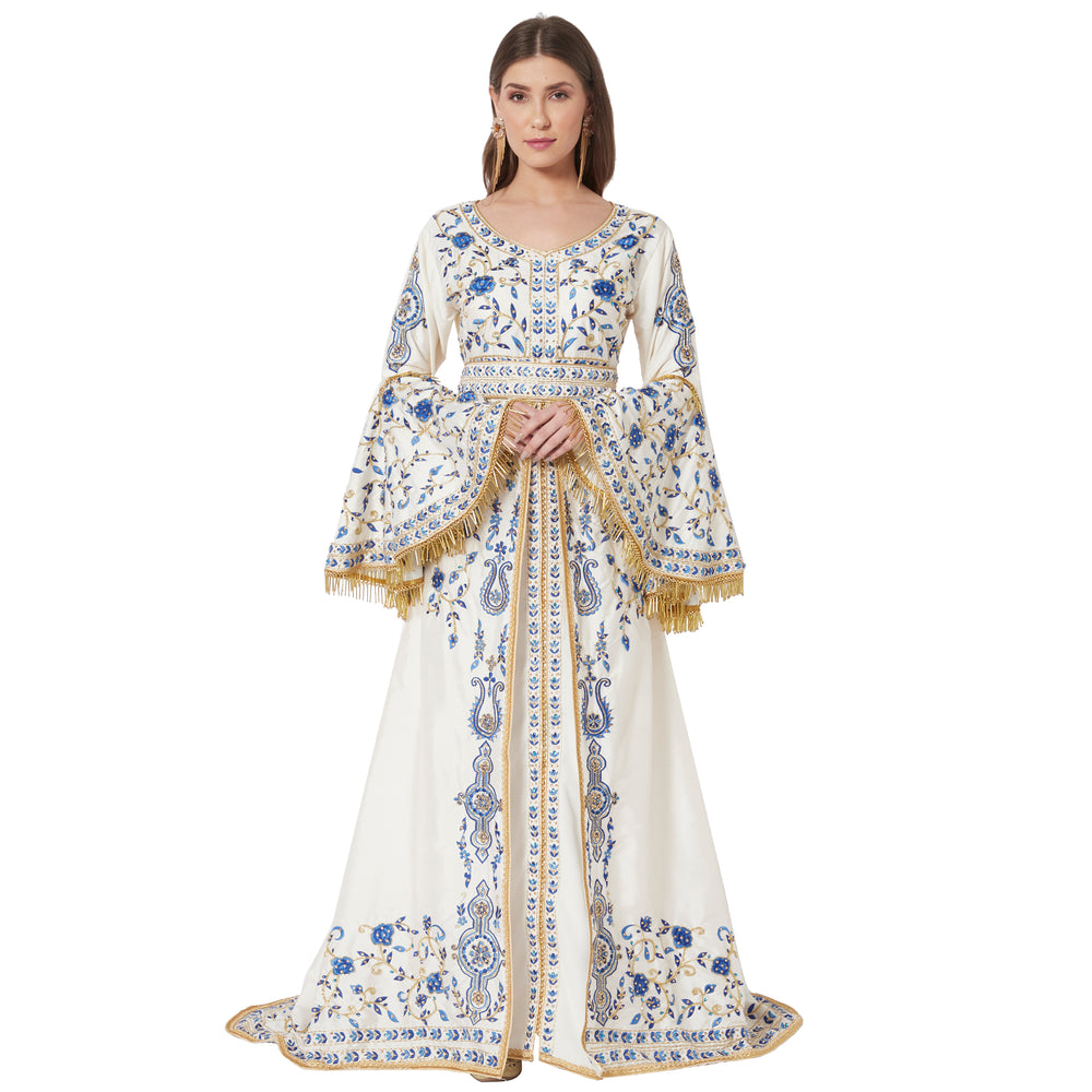 
                  
                    Luxury Ball Gown with Rich Thread Embroidery & Tassels - Maxim Creation
                  
                