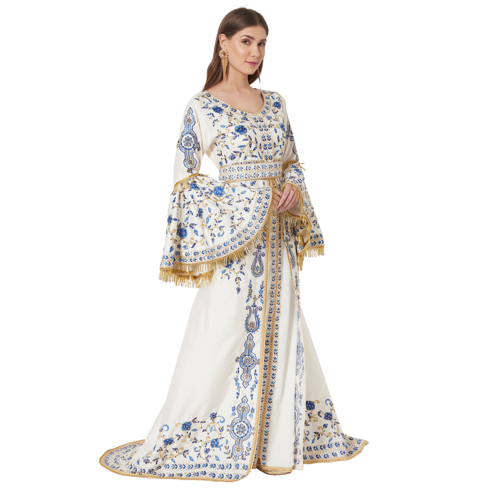 
                  
                    Luxury Ball Gown with Rich Thread Embroidery & Tassels - Maxim Creation
                  
                