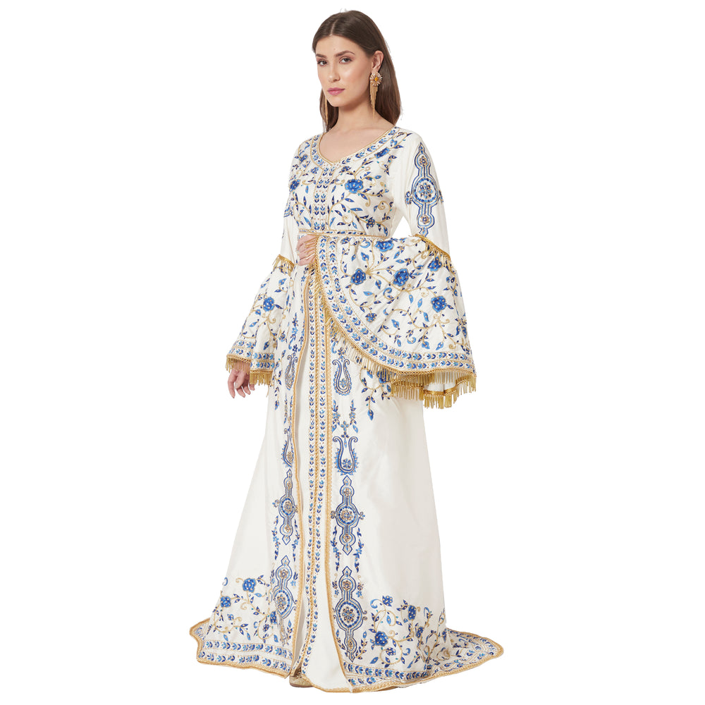 
                  
                    Luxury Ball Gown with Rich Thread Embroidery & Tassels - Maxim Creation
                  
                