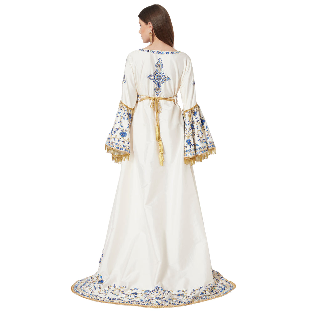 
                  
                    Luxury Ball Gown with Rich Thread Embroidery & Tassels - Maxim Creation
                  
                
