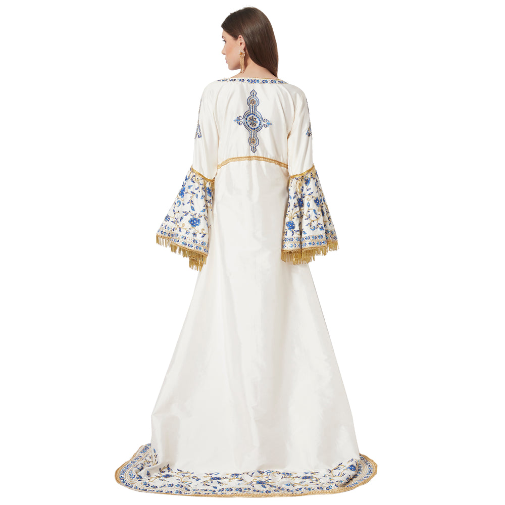 
                  
                    Luxury Ball Gown with Rich Thread Embroidery & Tassels - Maxim Creation
                  
                
